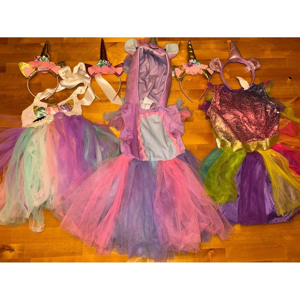 Girls Set of 3 Unicorn Costumes and Headbands Size Small/6